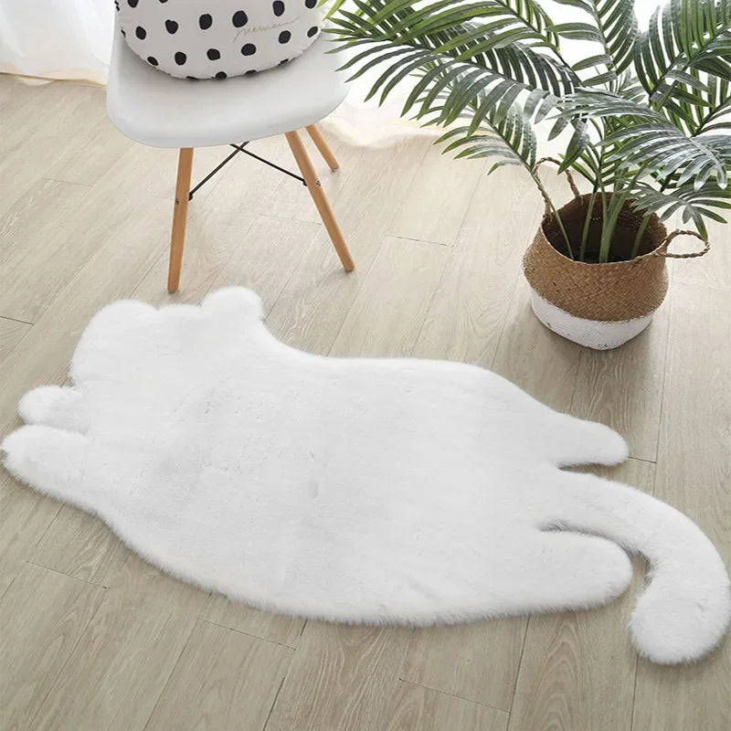 Fluffy Faux Fur Cute Cat Shape Rug