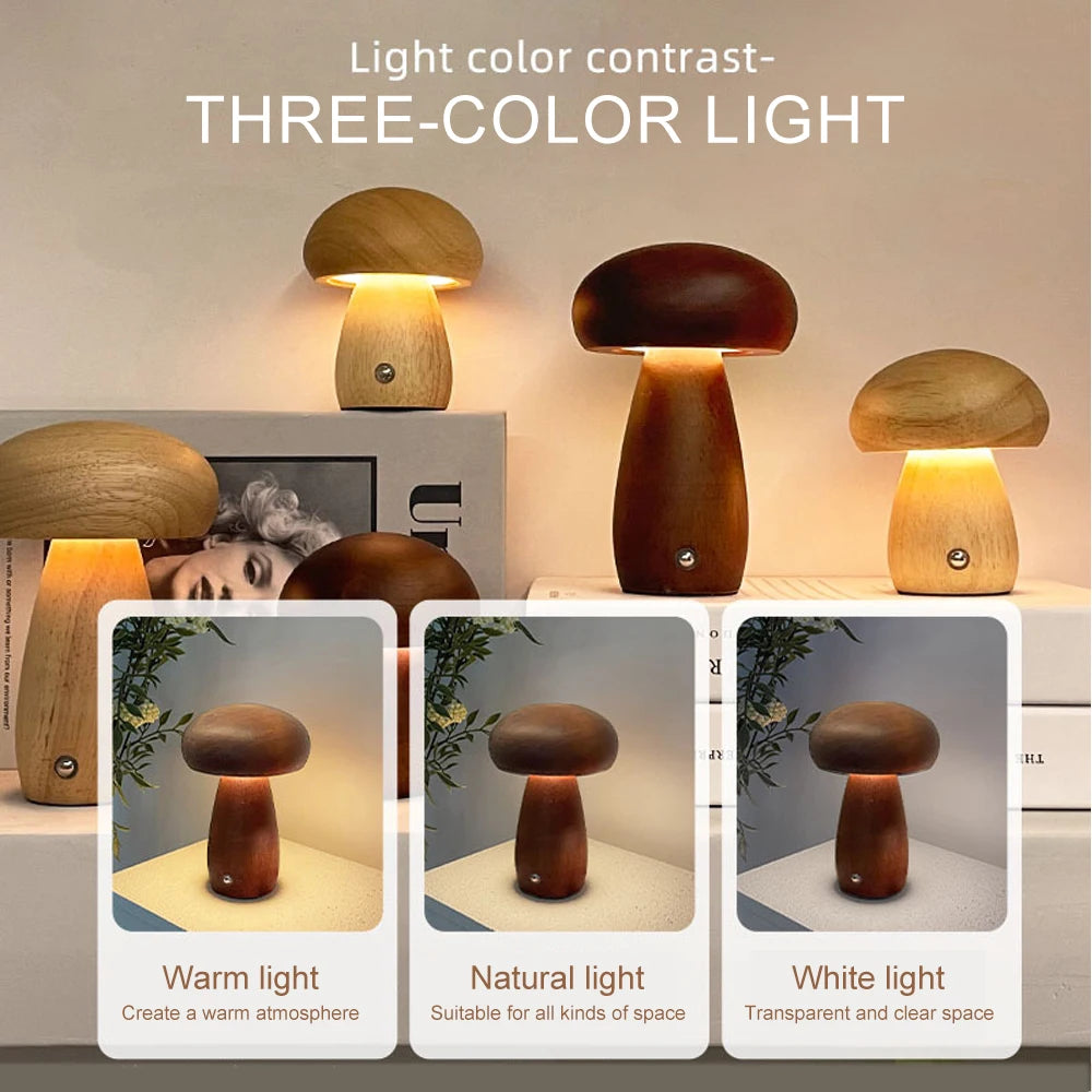 INS Wooden Creative Mushroom Night Light
