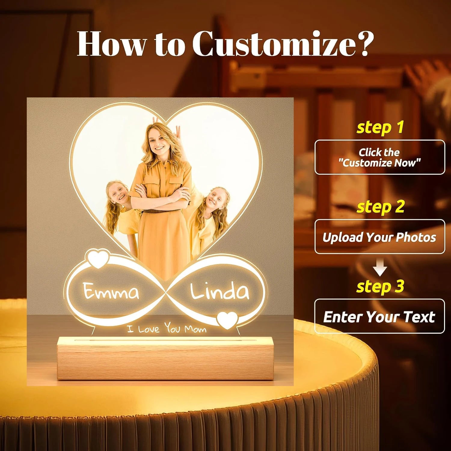 Custom Couples Gifts Acrylic Plaque Picture Frame Personalized Acrylic Lamp Photo with Night Light Anniversary Wedding Gifts