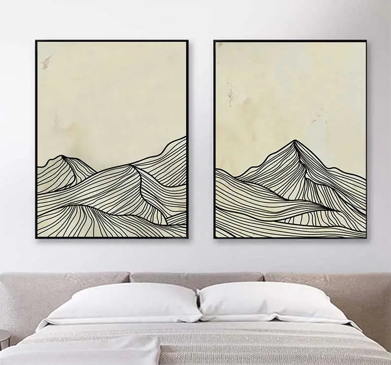 Minimalist Sun Mountain Line Abstract Wall Art,