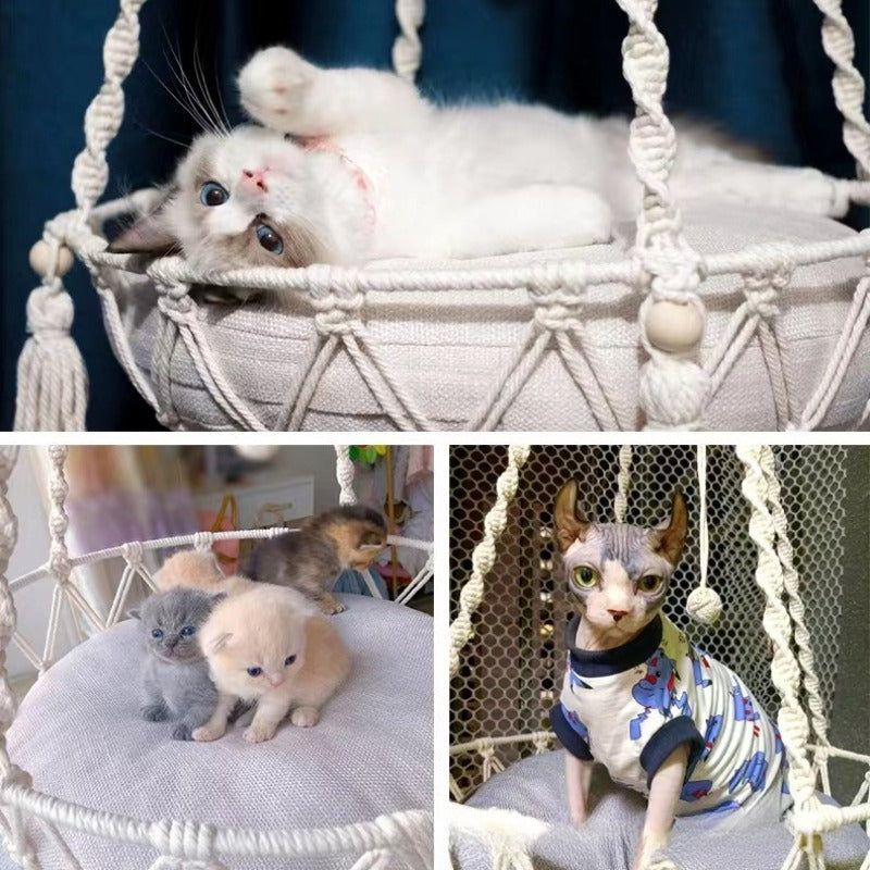 New Pet Hammock Cat Swing Hand Woven Cotton Rope Cat