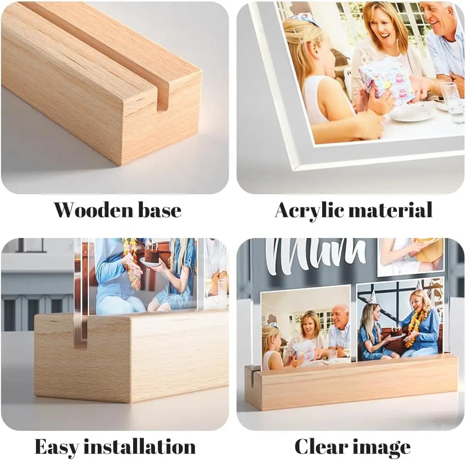 Custom Couples Gifts Acrylic Plaque Picture Frame Personalized Acrylic Lamp Photo with Night Light Anniversary Wedding Gifts