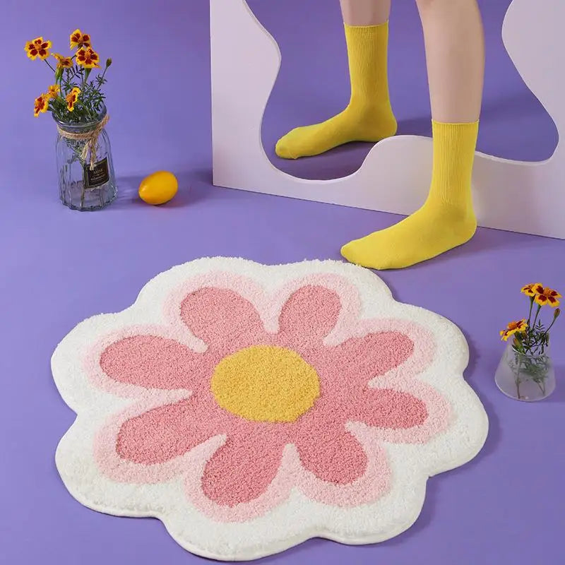 Flower Rug Super Soft Flocking Plush Floor Rug
