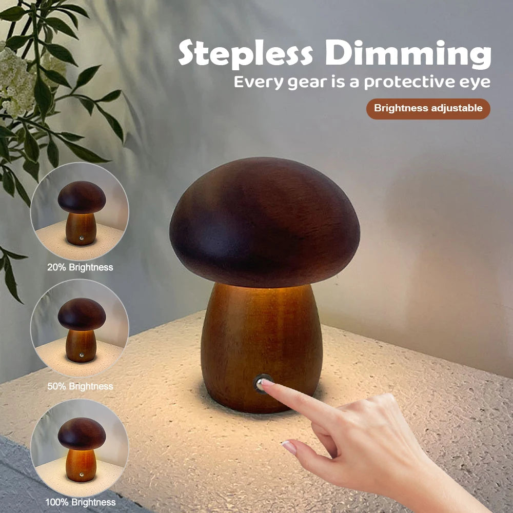 INS Wooden Creative Mushroom Night Light