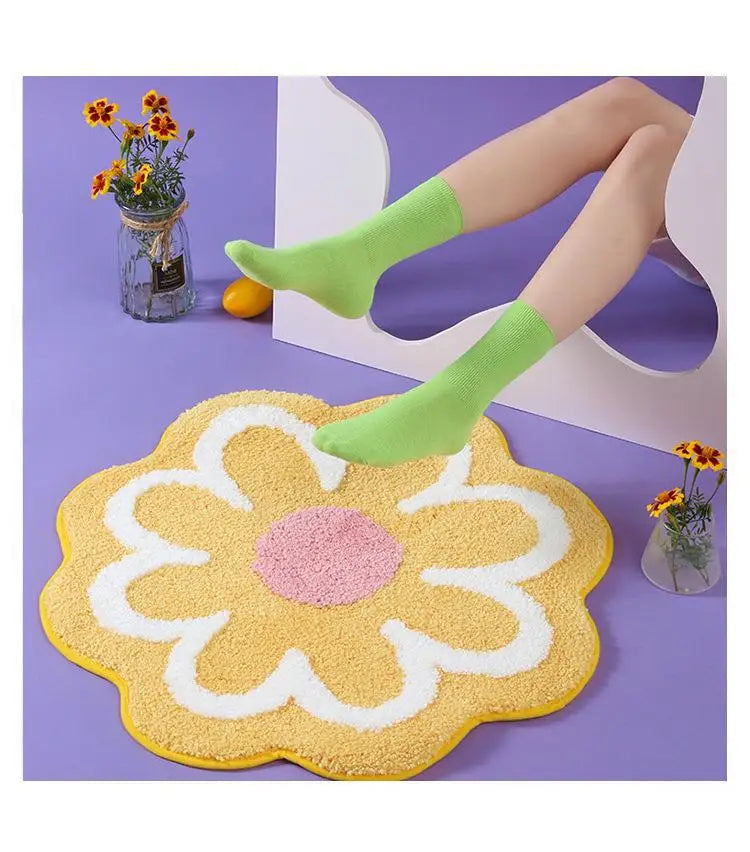 Flower Rug Super Soft Flocking Plush Floor Rug