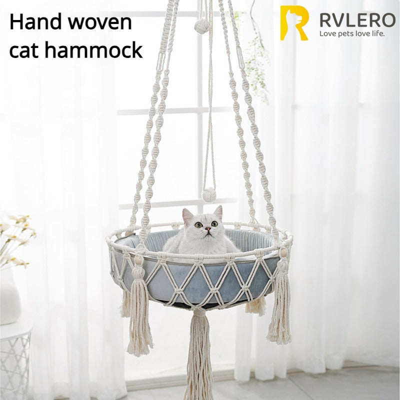 New Pet Hammock Cat Swing Hand Woven Cotton Rope Cat