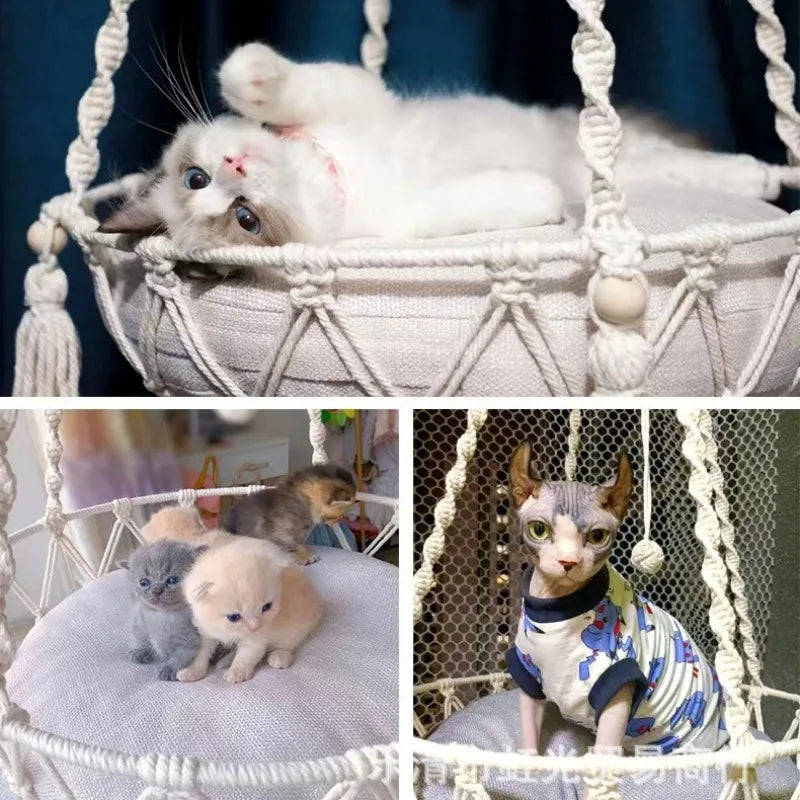 New Pet Hammock Cat Swing Hand Woven Cotton Rope Cat