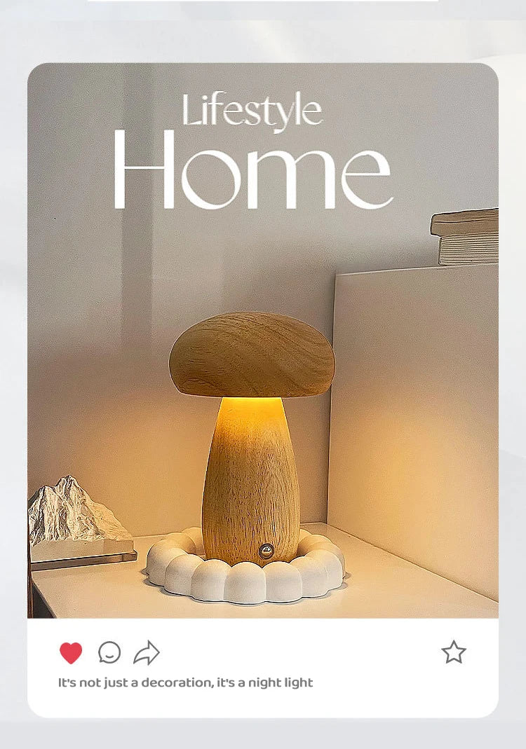 INS Wooden Creative Mushroom Night Light