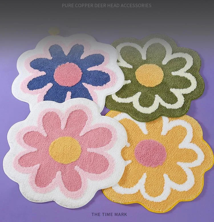 Flower Rug Super Soft Flocking Plush Floor Rug