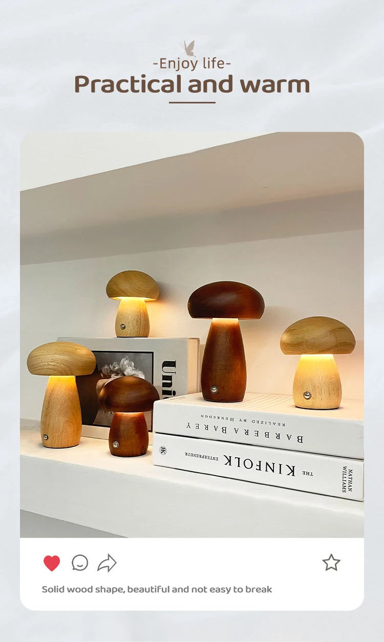INS Wooden Creative Mushroom Night Light