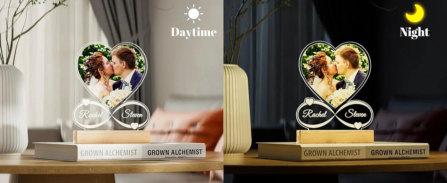 Custom Couples Gifts Acrylic Plaque Picture Frame Personalized Acrylic Lamp Photo with Night Light Anniversary Wedding Gifts