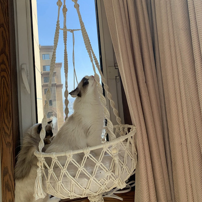 New Pet Hammock Cat Swing Hand Woven Cotton Rope Cat