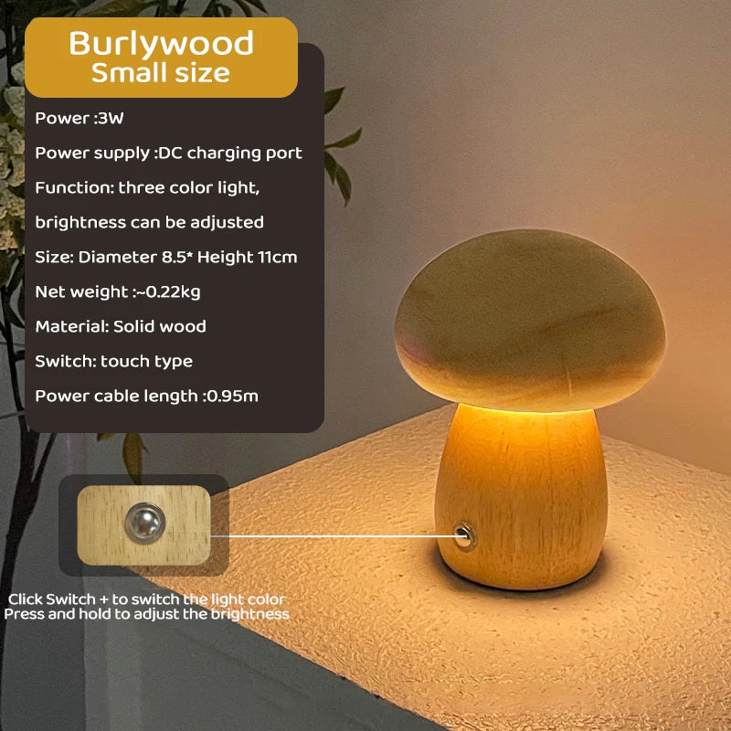 INS Wooden Creative Mushroom Night Light