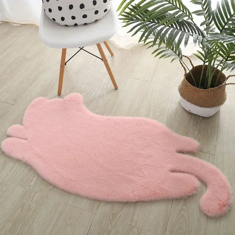 Fluffy Faux Fur Cute Cat Shape Rug