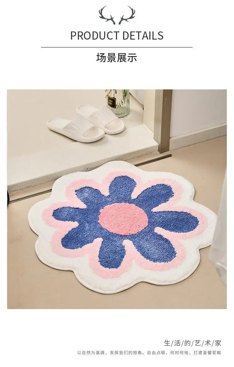 Flower Rug Super Soft Flocking Plush Floor Rug