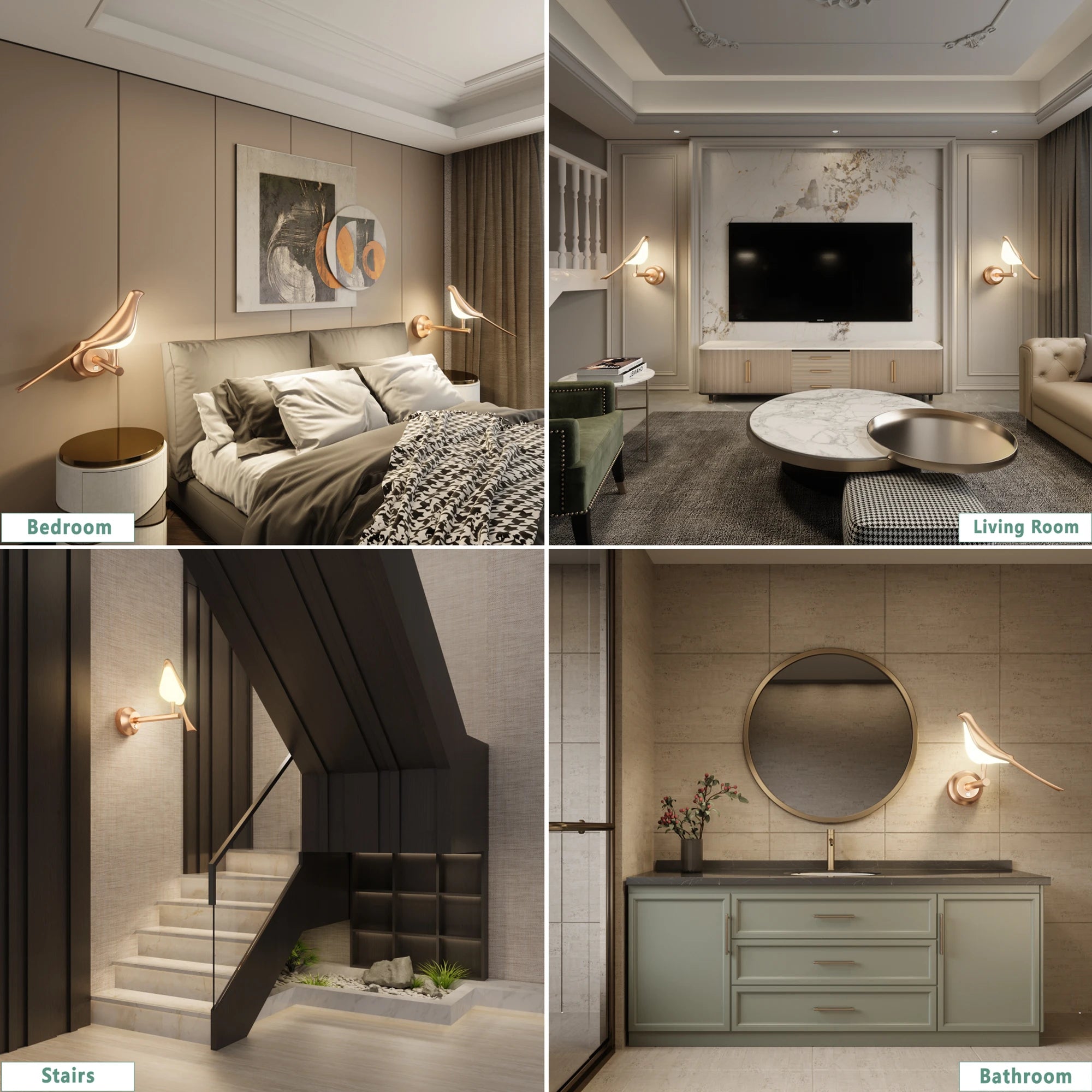 Nordic Modern led Wall Lamps Golden Bird