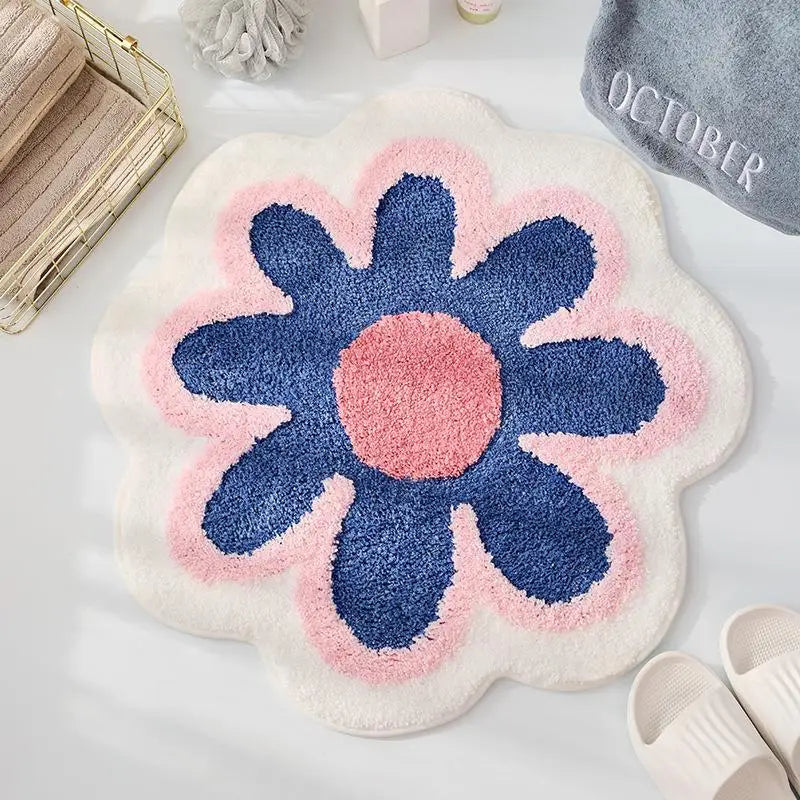 Flower Rug Super Soft Flocking Plush Floor Rug