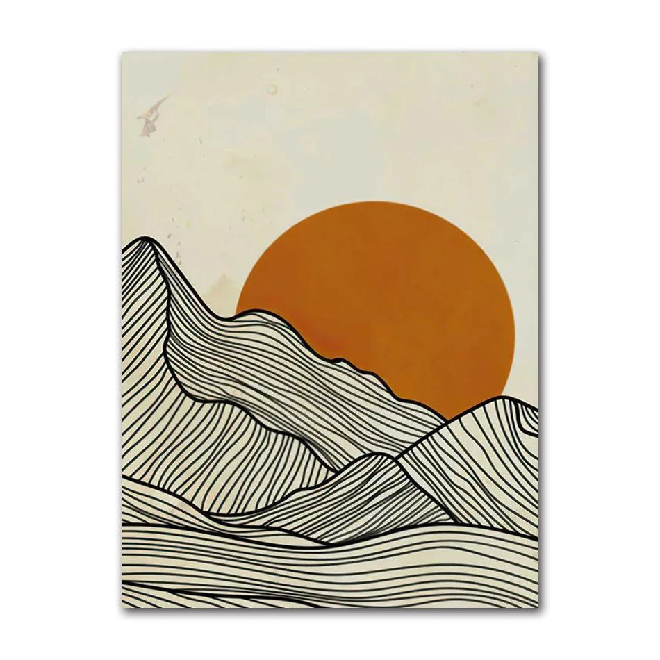 Minimalist Sun Mountain Line Abstract Wall Art,