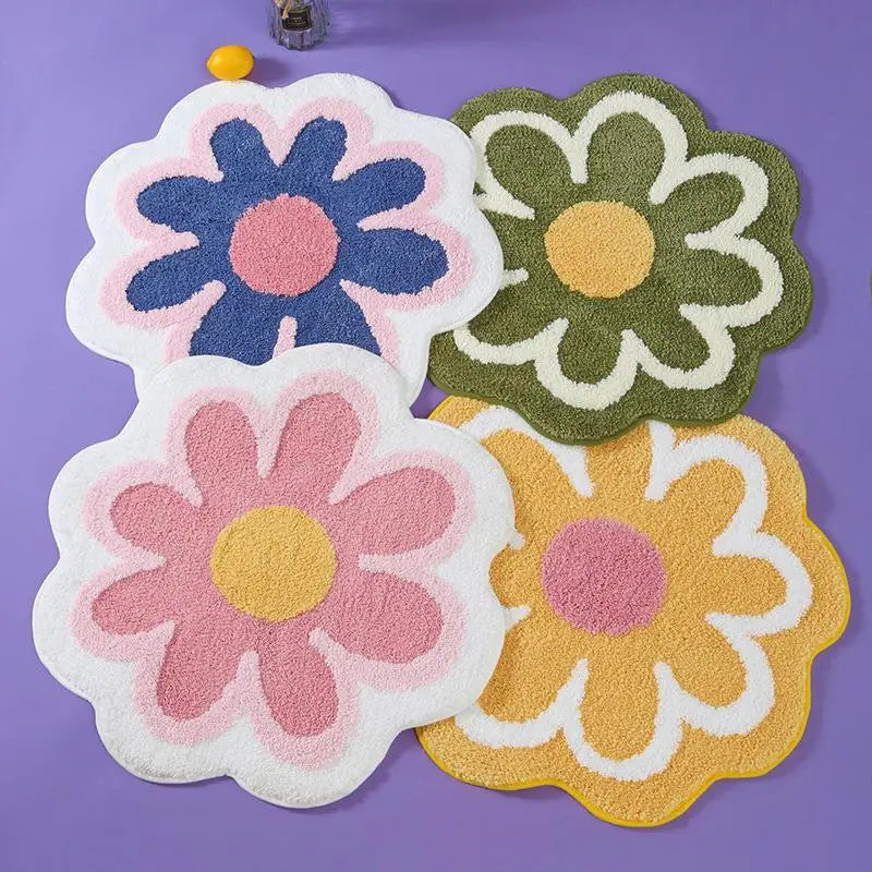 Flower Rug Super Soft Flocking Plush Floor Rug