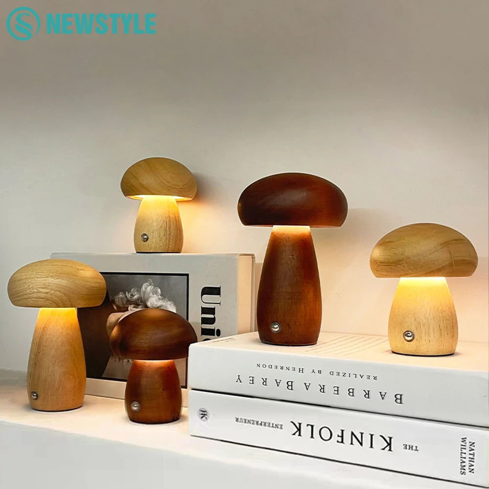 INS Wooden Creative Mushroom Night Light