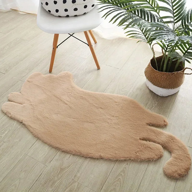 Fluffy Faux Fur Cute Cat Shape Rug