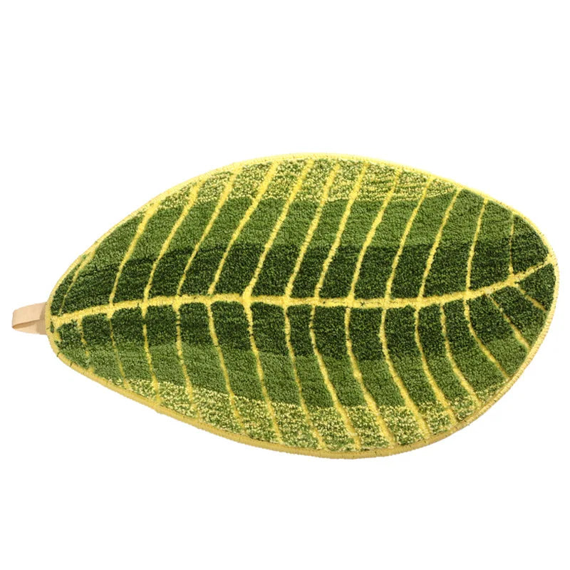 Green Leaf Shape Bath Mat Soft Tufted Bedroom Area Rug