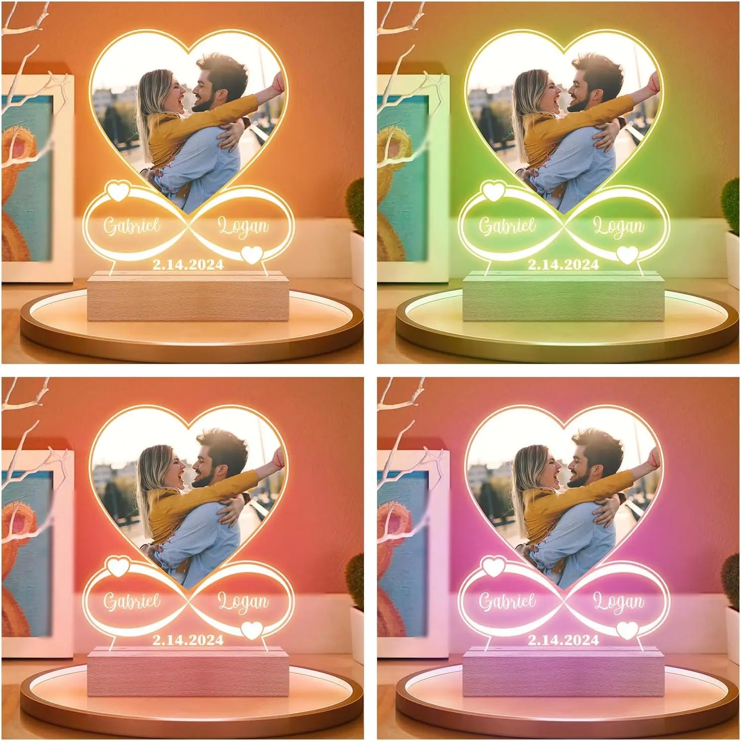 Custom Couples Gifts Acrylic Plaque Picture Frame Personalized Acrylic Lamp Photo with Night Light Anniversary Wedding Gifts