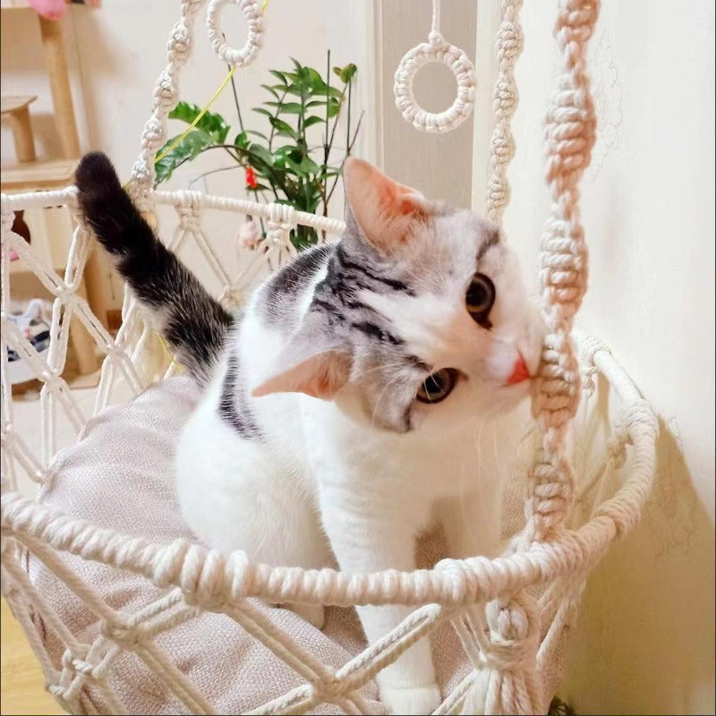 New Pet Hammock Cat Swing Hand Woven Cotton Rope Cat