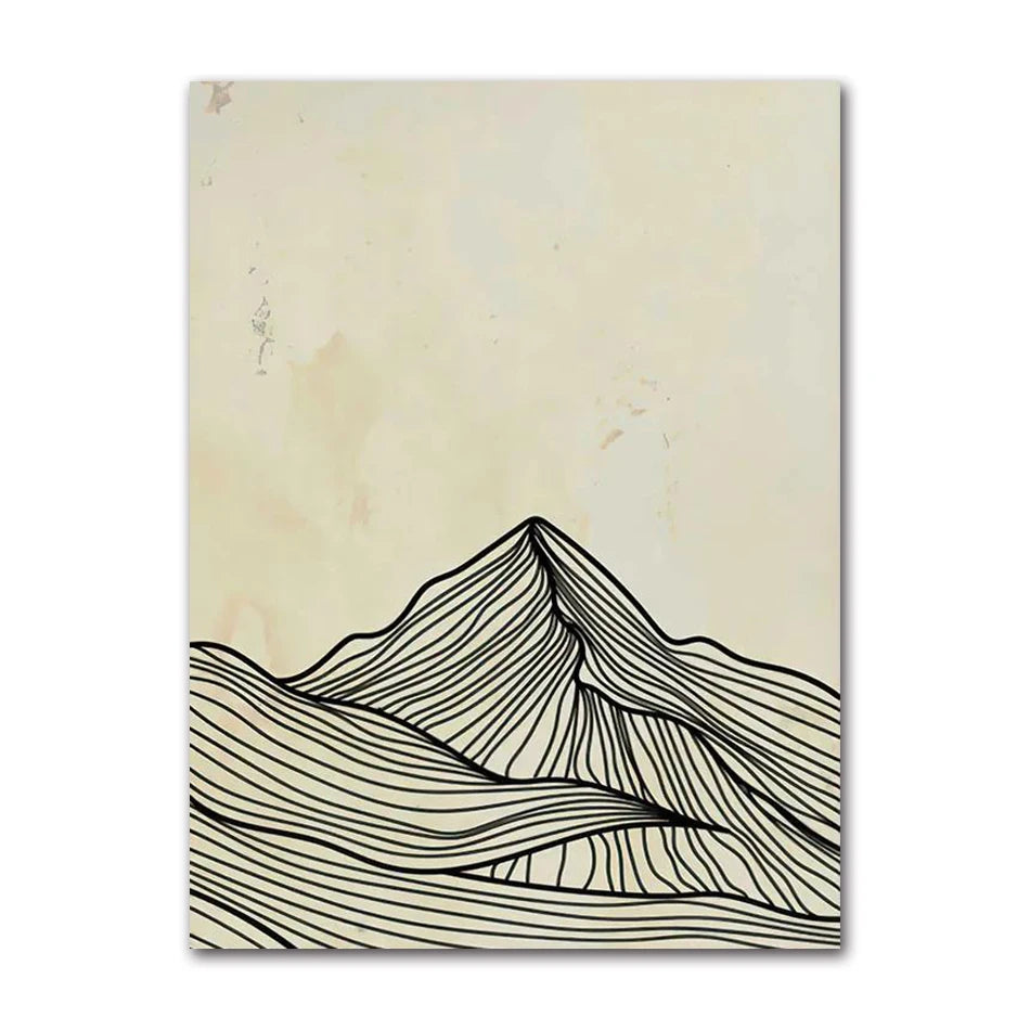 Minimalist Sun Mountain Line Abstract Wall Art,