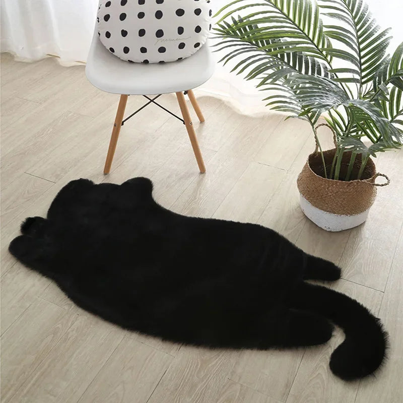 Fluffy Faux Fur Cute Cat Shape Rug