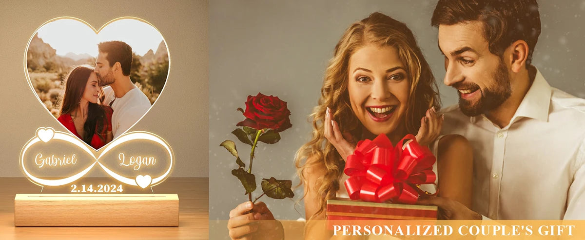 Custom Couples Gifts Acrylic Plaque Picture Frame Personalized Acrylic Lamp Photo with Night Light Anniversary Wedding Gifts