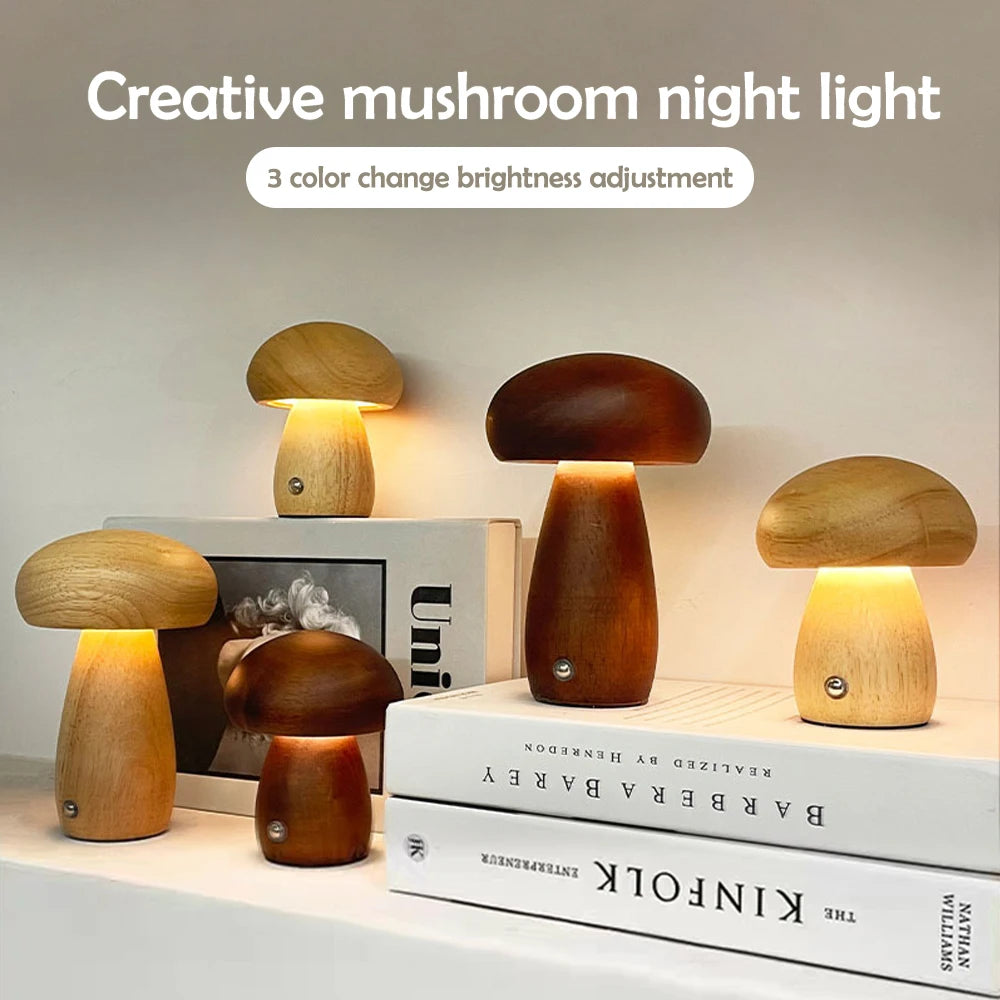 INS Wooden Creative Mushroom Night Light