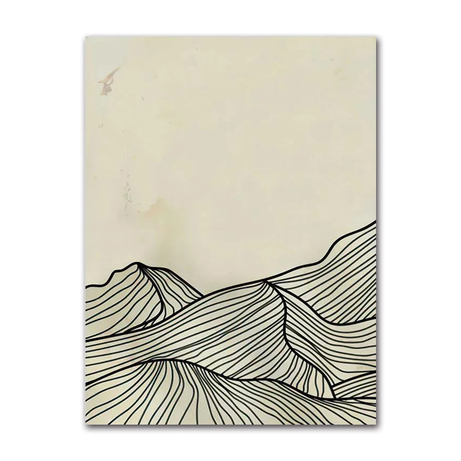 Minimalist Sun Mountain Line Abstract Wall Art,