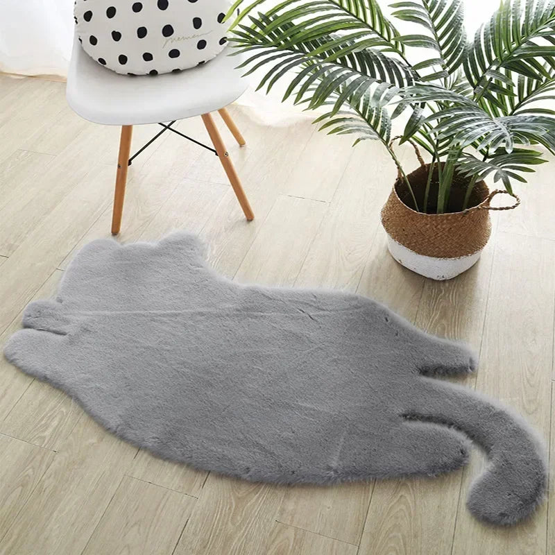 Fluffy Faux Fur Cute Cat Shape Rug