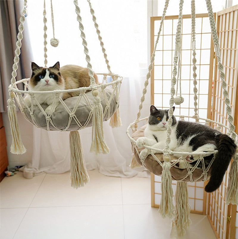 New Pet Hammock Cat Swing Hand Woven Cotton Rope Cat
