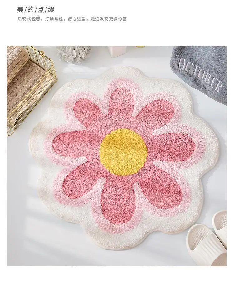 Flower Rug Super Soft Flocking Plush Floor Rug