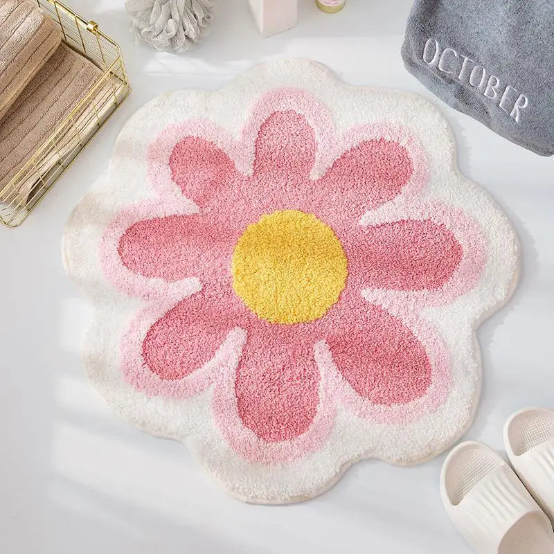 Flower Rug Super Soft Flocking Plush Floor Rug