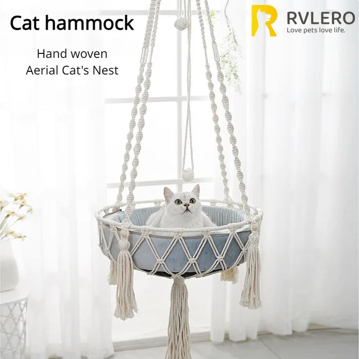 New Pet Hammock Cat Swing Hand Woven Cotton Rope Cat