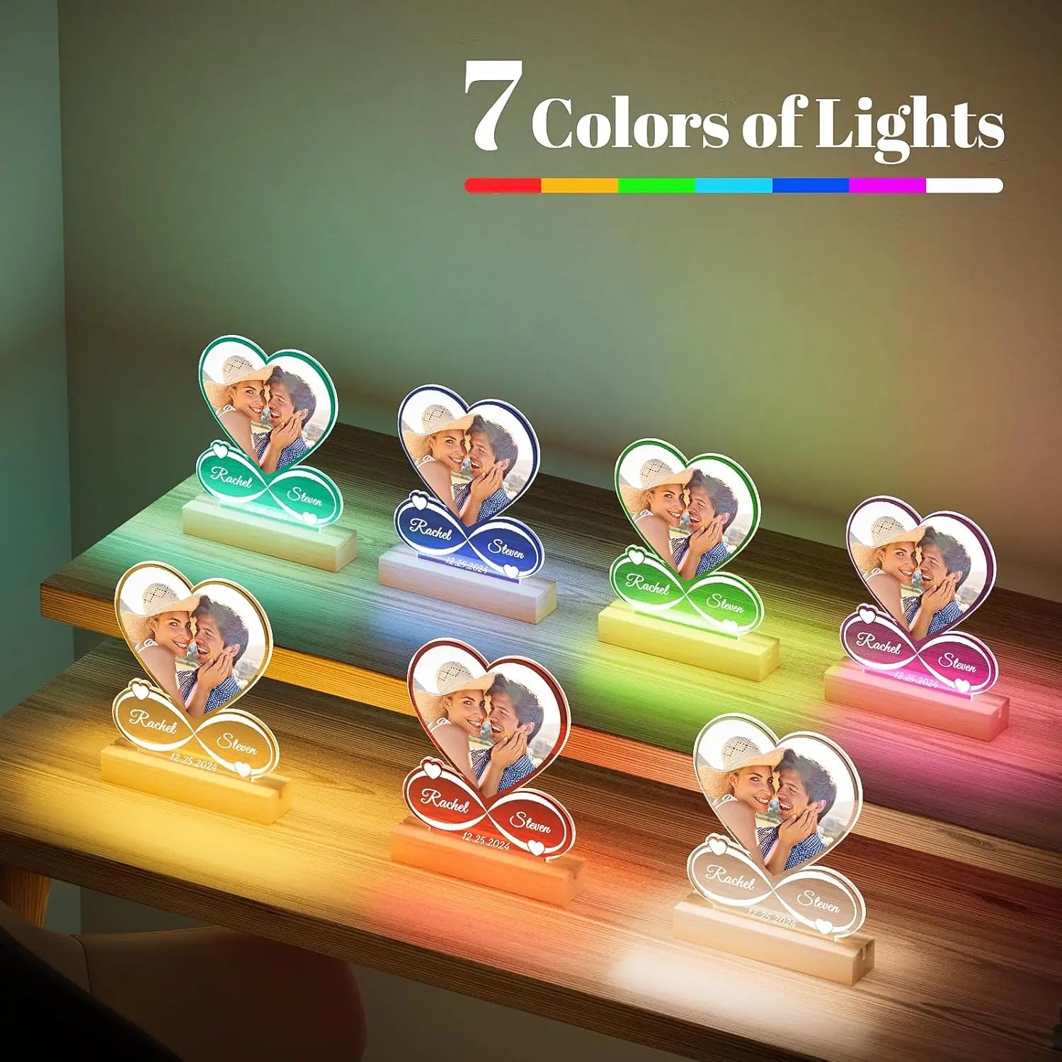 Custom Couples Gifts Acrylic Plaque Picture Frame Personalized Acrylic Lamp Photo with Night Light Anniversary Wedding Gifts